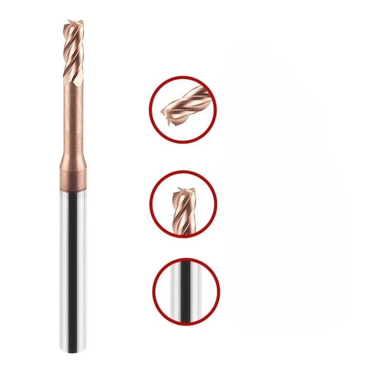 HRC60 4Flute Solid Carbide Long Neck Bull Nose Milling Cutter Deep Groove Round Endmill R-Angle Small Diameter Min R0.1  R0.2