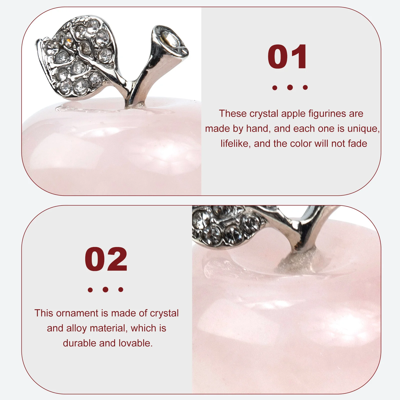 

Crystal Apple Adornment Durable Alloy Natural Craft Decoration for Home Desktop Window Birthday Holiday Gift Desktop Adornment