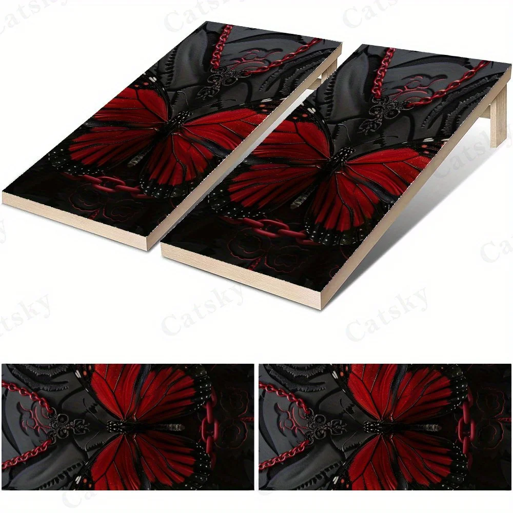 Red Butterfly with Chains,Gothic Insect Art,Edgy Decor,High Value! 2D Flat Vinyl Sandboard Stickers - Bubble-Free, Easy Applicat