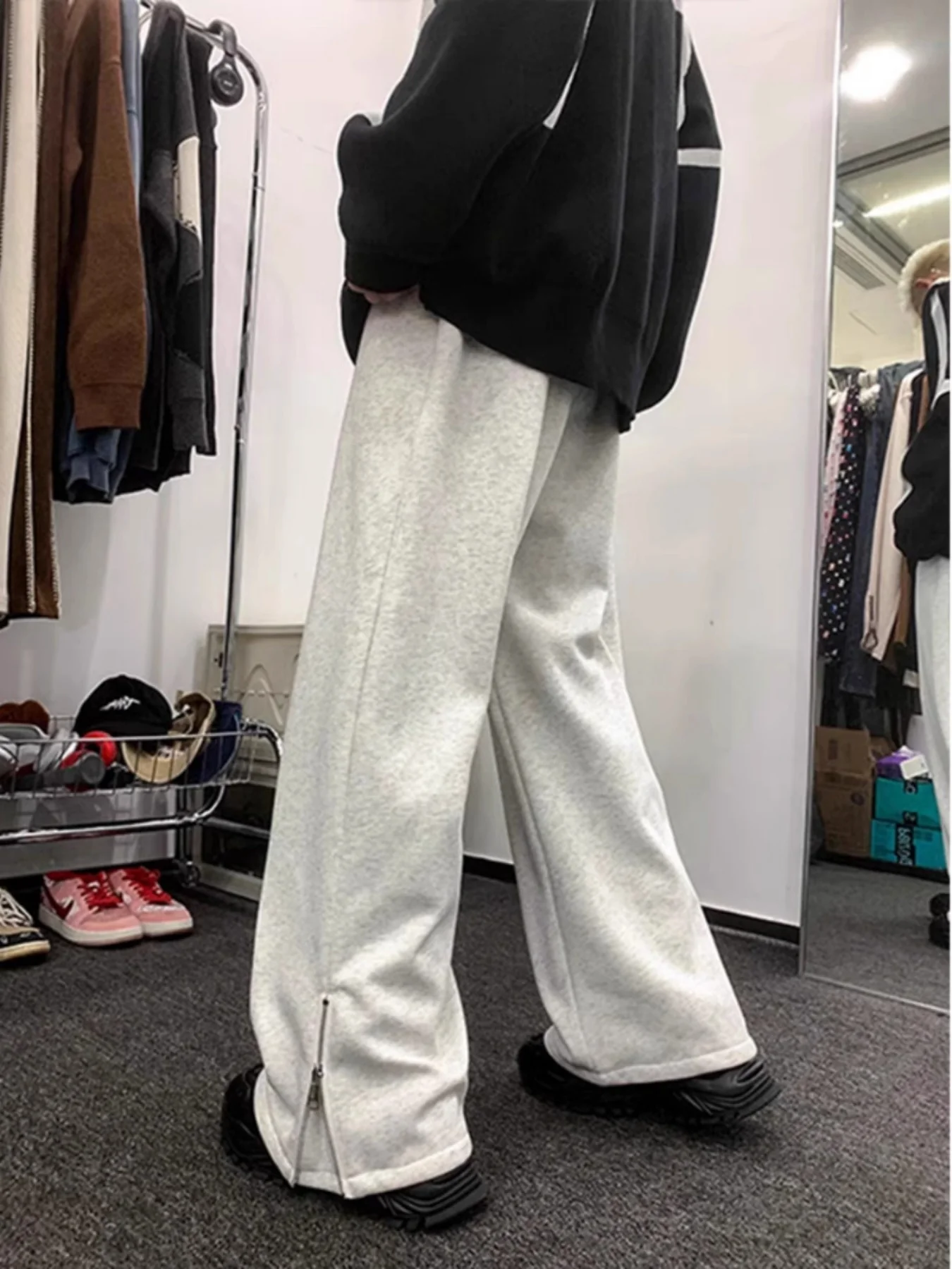 Damskie spodnie dresowe w stylu amerykańskim, nowość na wiosnę i jesień, z wysokim stanem, proste nogawki, cienkie, luźne, codzienne, uniwersalne, szerokie spodnie sportowe.