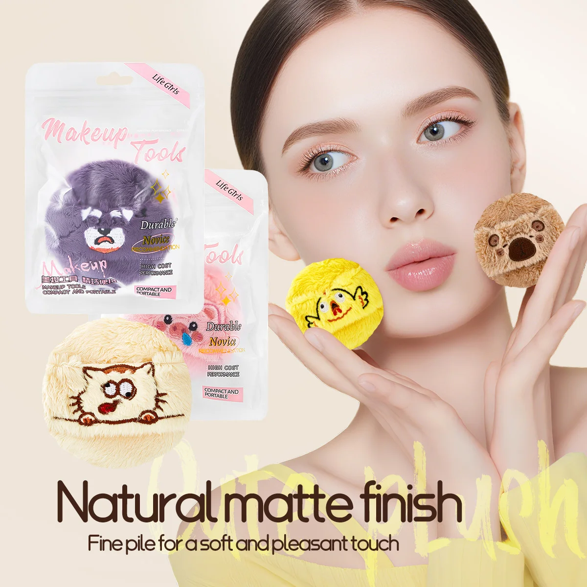 Life Girls esponjoso de peluche lindo y suave, flocado, cómodo y agradable para la piel, grueso, sujeto, polvo suelto, cojín suave