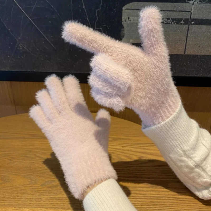 المرأة الشتاء الكورية نمط أفخم الدافئة الدراجات المعصم طول قفازات Ins العصرية زائد المخملية بلون الحلو رقيق قفازات الاصبع #2