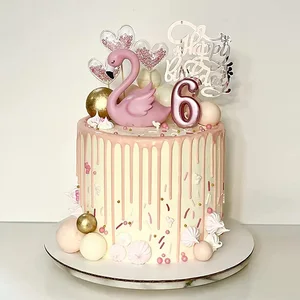 Alles Gute zum Geburtstag Toper -Kuchen mit Herz und rosa Perlen, Cupcake -Topper für Mädchen, Prinzessin Partydekoration, Religionsmittel, rosa Gold 6 Hauptverkaufstoper Flores Kuchen - №3