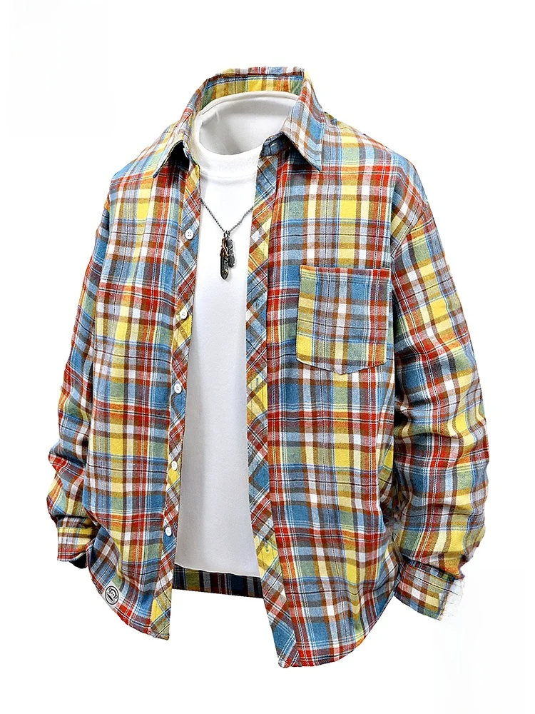 

PaulFrank Men's Loose Fit Plaid Shirt Spring Summer Casual Style Collar Pocket Design Anti-Wrinkle Polyester Cotton Blend
