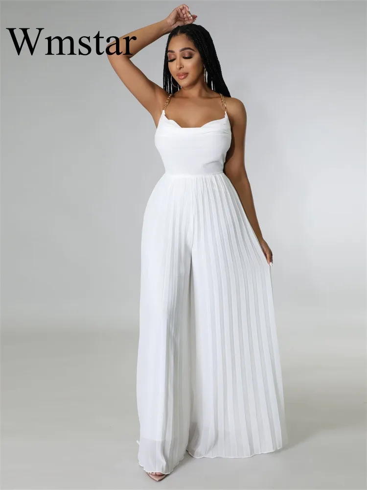 Wmstar Summer Jumpsuits Women Backless sleeveless high temperature set pleated solid color wide leg Wholesale Dropshipping 2024