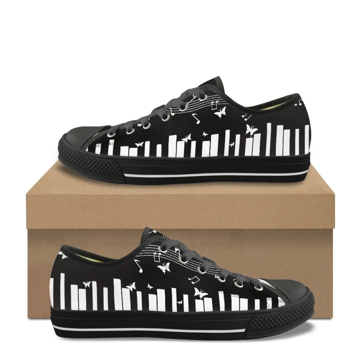 Music Print Canvas Shoes Piano Keys Notes Wear-resistant Round Toe Sports Flat Shoes Brand Custom Anti-slip Zapatillas De Mujer