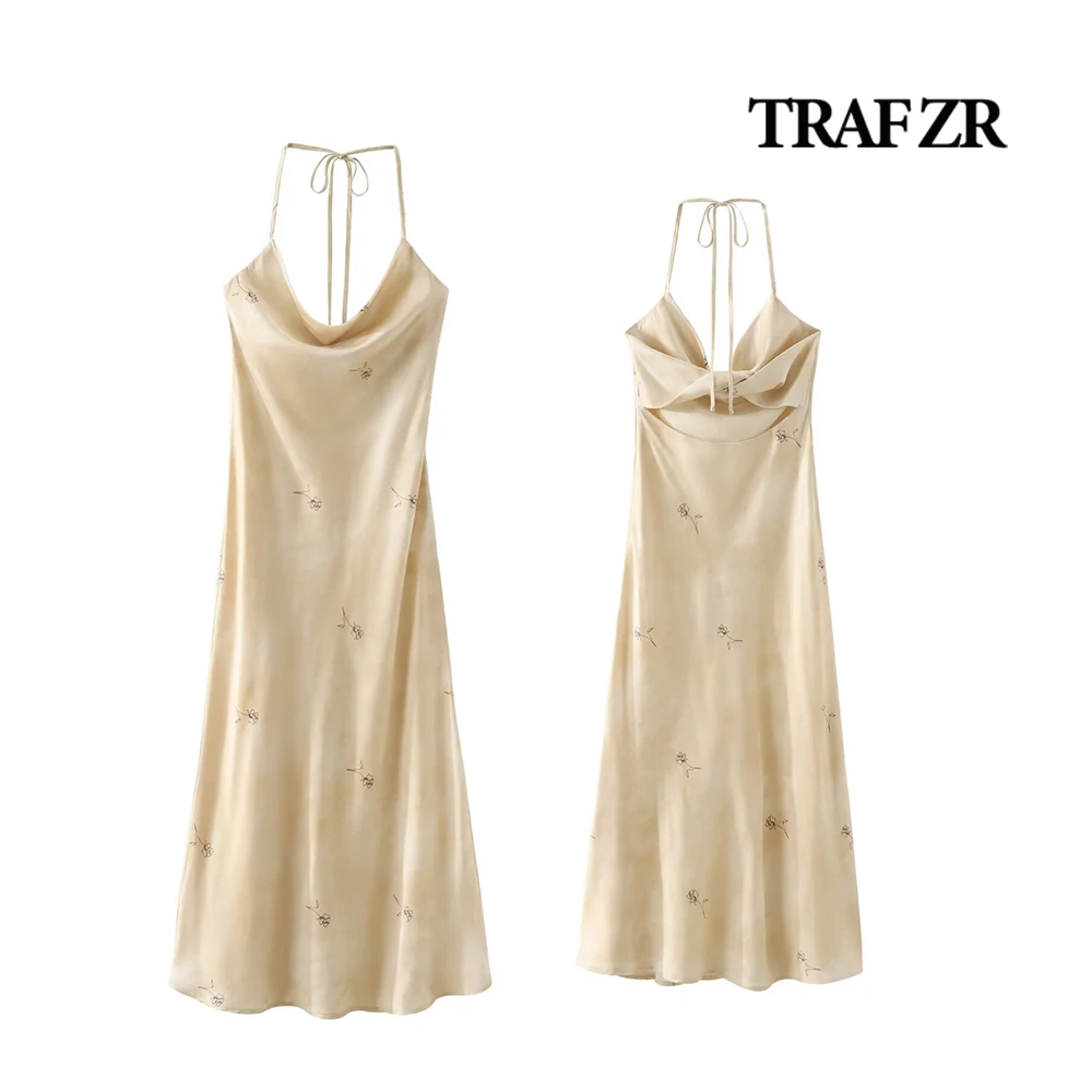 TRAF ZR Camisole Dress for Women Tied Straps Twist Kont Dress Draped Summer Dresses 2024 Vacation Women Outfits One Piece