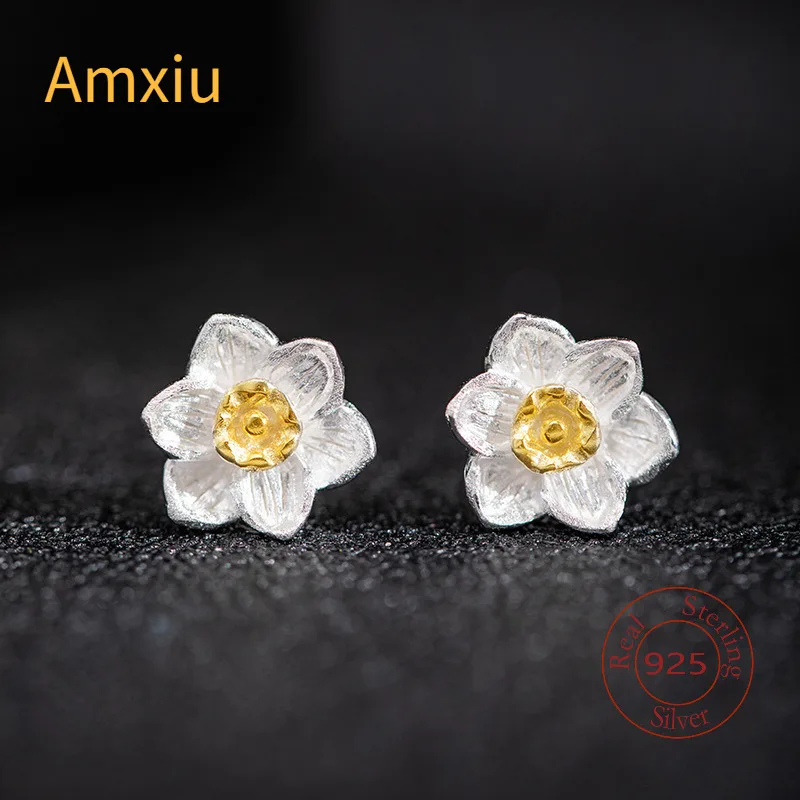 

Amxiu Sterling Silver 925 Design Flower Earrings Female Creative Fashion Simple Narcissus Earnail Accessories