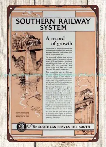 1920s SOUTHERN RAILWAY SYSTEM train travel railroad metal tin sign wall decor