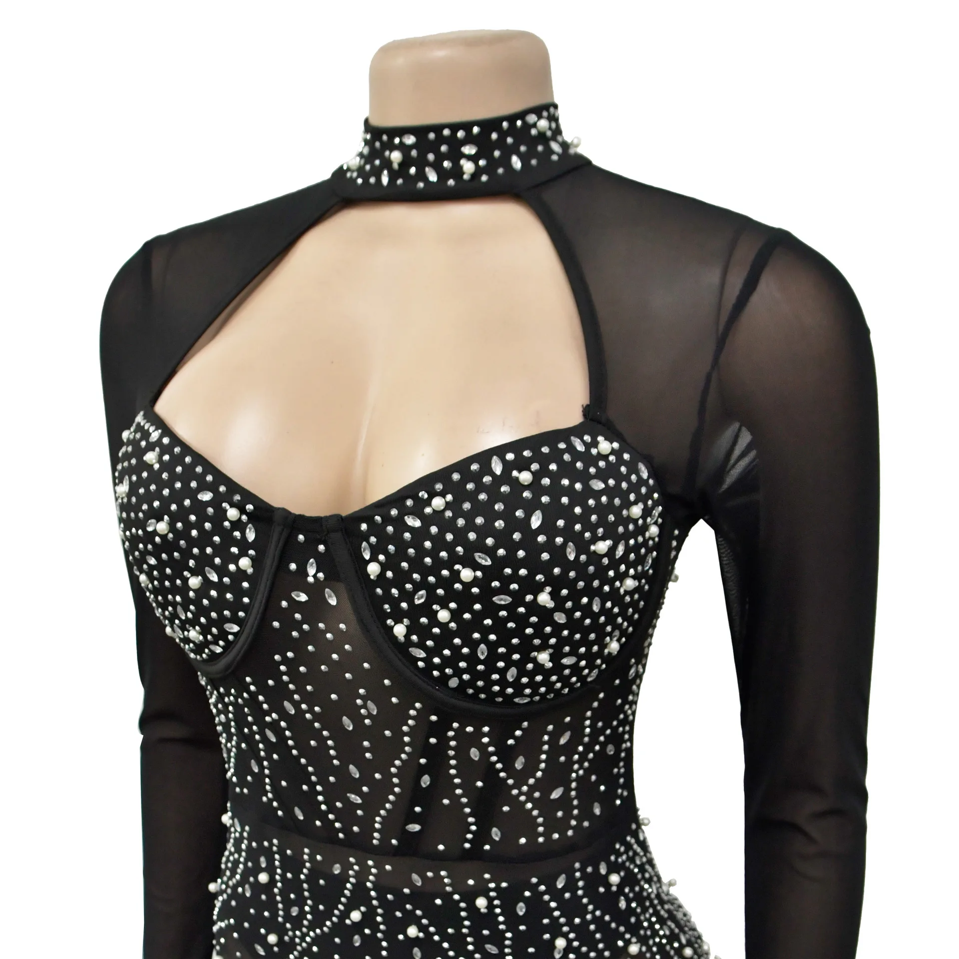 Mesh Rhinestone Jumpsuits Club Party Luxury Rompers Sexy Ladies Playsuit Bodysuits Bodycon Jumpsuit Black Club Bodysuits