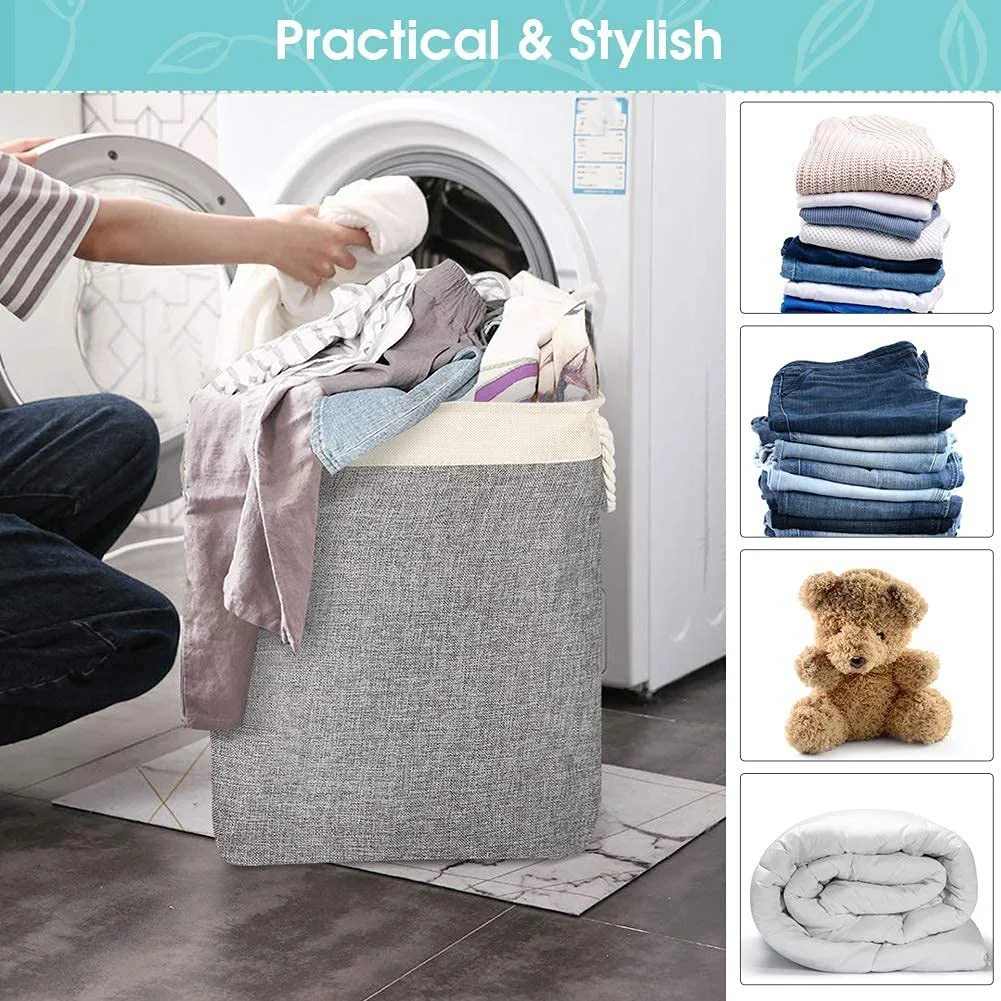 

【PARTY DAY】Laundry Basket With Handles 2 Pack, Collapsible Linen Laundry Hampers Built-In Lining With Detachable Brackets
