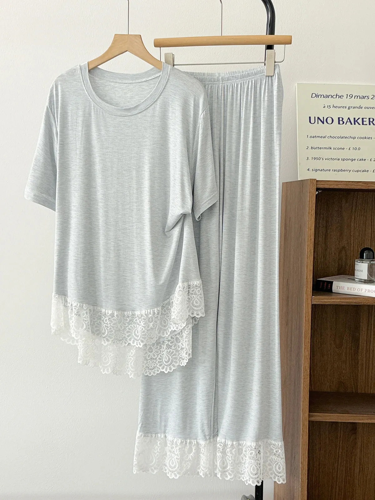 

Korean Style Sweet Lace Sleepwear Women's Summer Short Sleeve Cool Feeling Modal Casual Can Be Worn outside Home Clothes