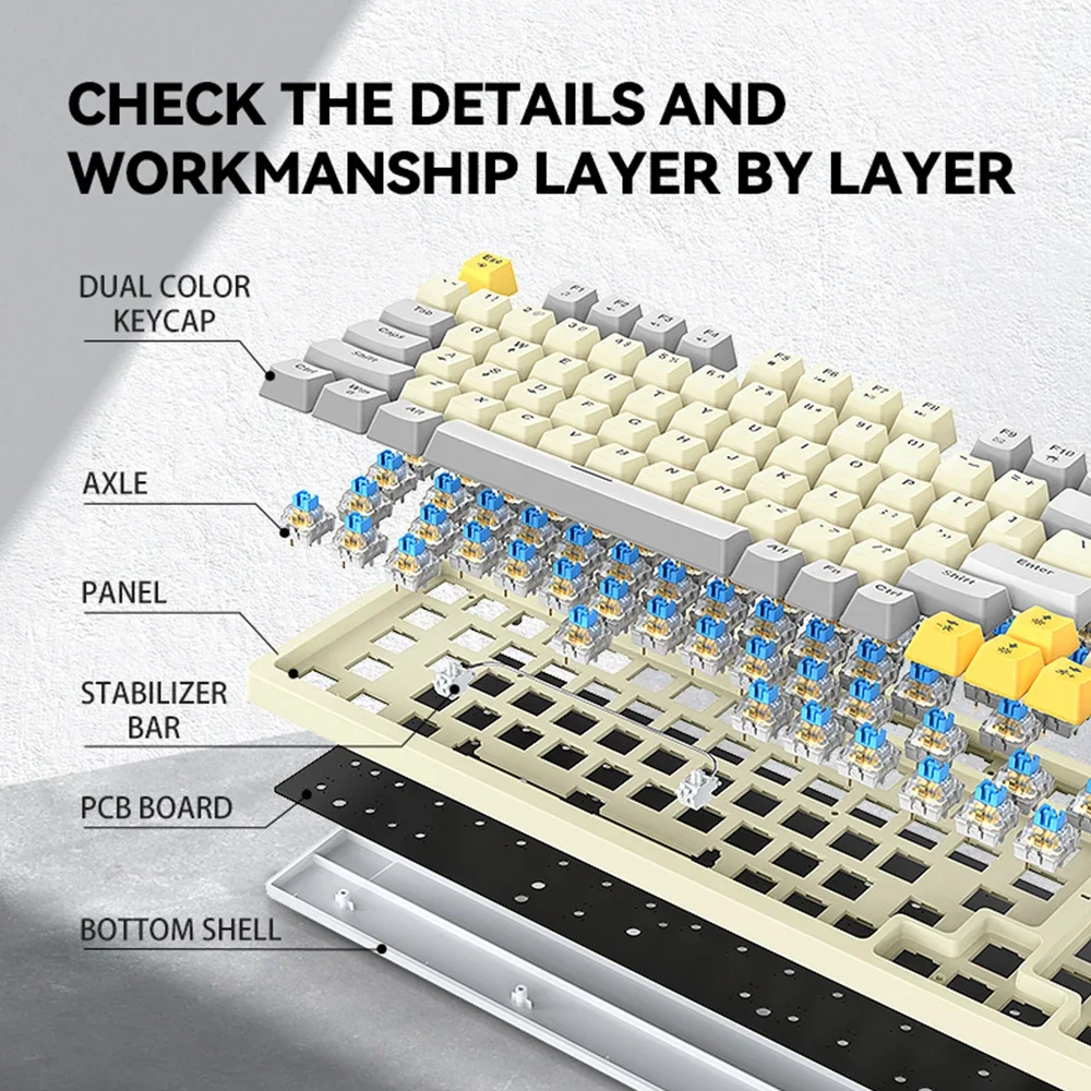 لوحة مفاتيح ميكانيكية T-WOLF T50 96 مفتاحًا لوحة مفاتيح سلكية للألعاب مع مقبض RGB بإضاءة خلفية ومحور أزرق لوحة مفاتيح للرياضات الوسائط المتعددة للكمبيوتر الشخصي