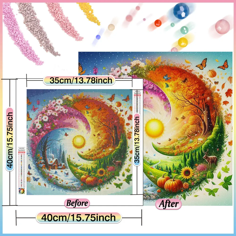 HUACAN Diamond Mosaic Landscape 5D Butterfly Flower The Sun Painting Full Square Round Arts And Crafts Home Decoration