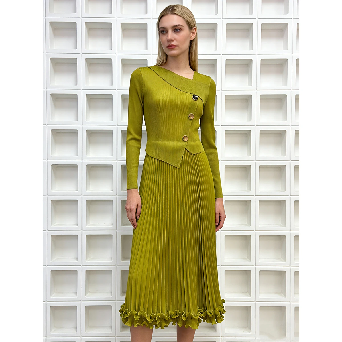 

Плиссированная юбка Ele с металлическим декором и деревянными элементами, в стиле Breeze Small Fragrance, для женщин