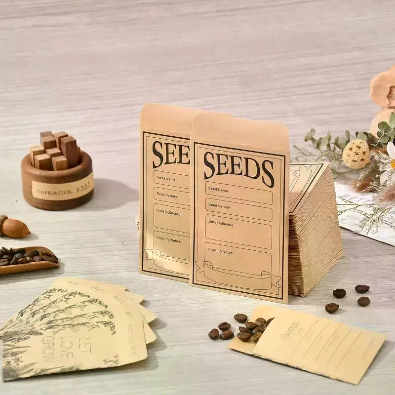 منظمات تخزين بذور الحديقة، مظاريف البذور ذاتية الغلق، مجلد منظم البذور، مجموعة واحدة، 50 قطعة #4