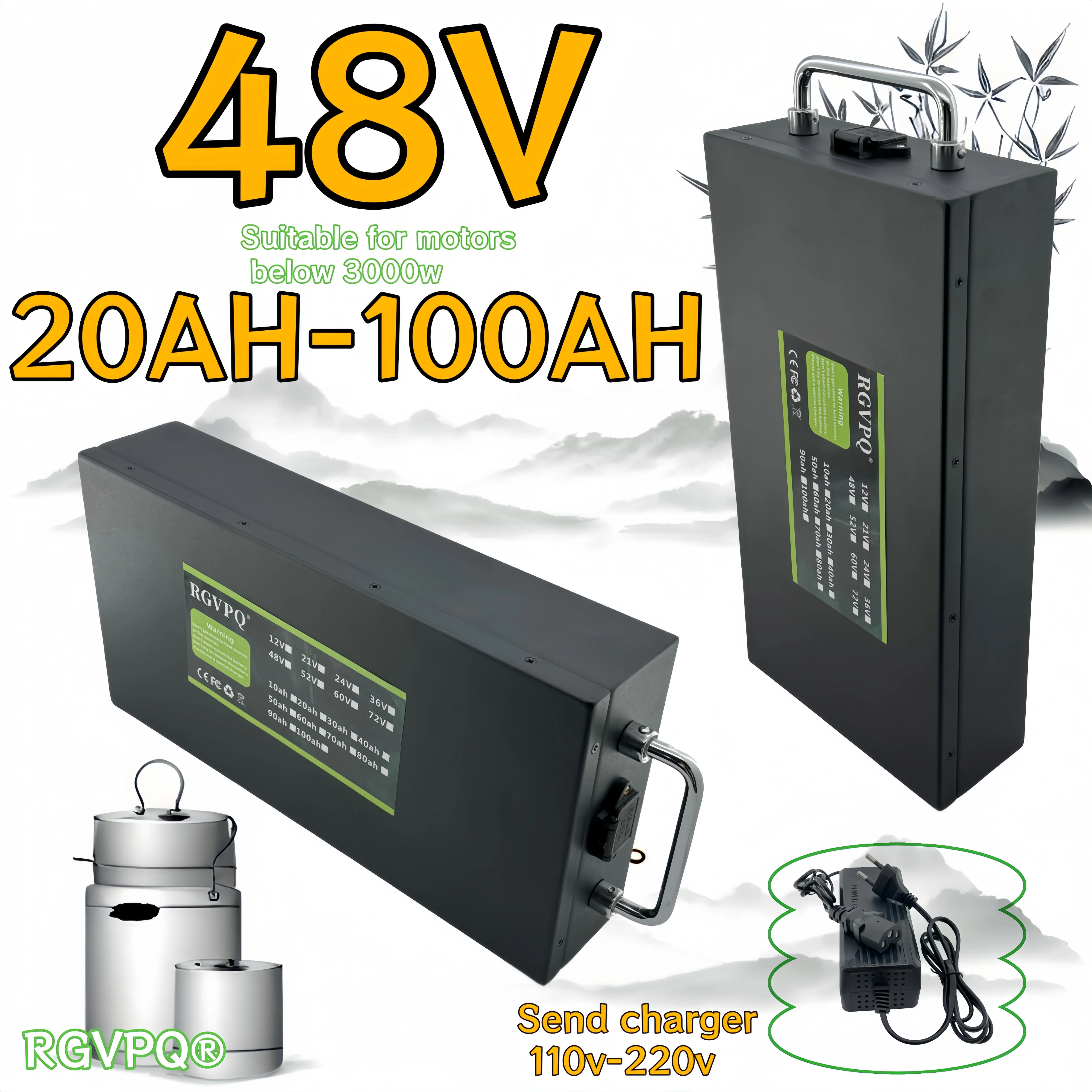 

Air transportation, Harley battery 48V20AH -100AH lithium battery pack, with 40AHBMS 3000W electric scooter motorcycle+charger