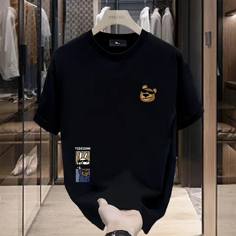 Summer new short sleeve T-shirt men 100% cotton printed round neck loose ins trend casual half sleeve men's body shirt image 2
