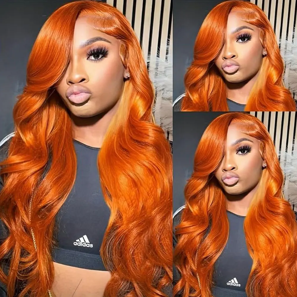 

34 Inch Body Wave Hair Orange Ginger Lace Front Wigs Human Hair 350# Colored 13X4 HD Transparent Lace Frontal Wigs For Women