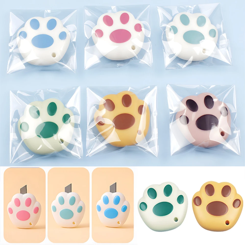 Korean Cute Bear Cat Paws Utility Knife Kawaii Cloud Carrot Letter Opener Key Chain Small Mini Kitchen Automatic Box Cutter Tool