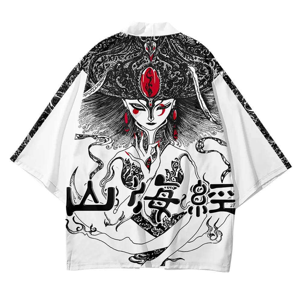 

Japanese Anime White Samurai Print Trend Cardigan Women Men Harajuku Cosplay Shirts Yukata Fashion Haori Kimono