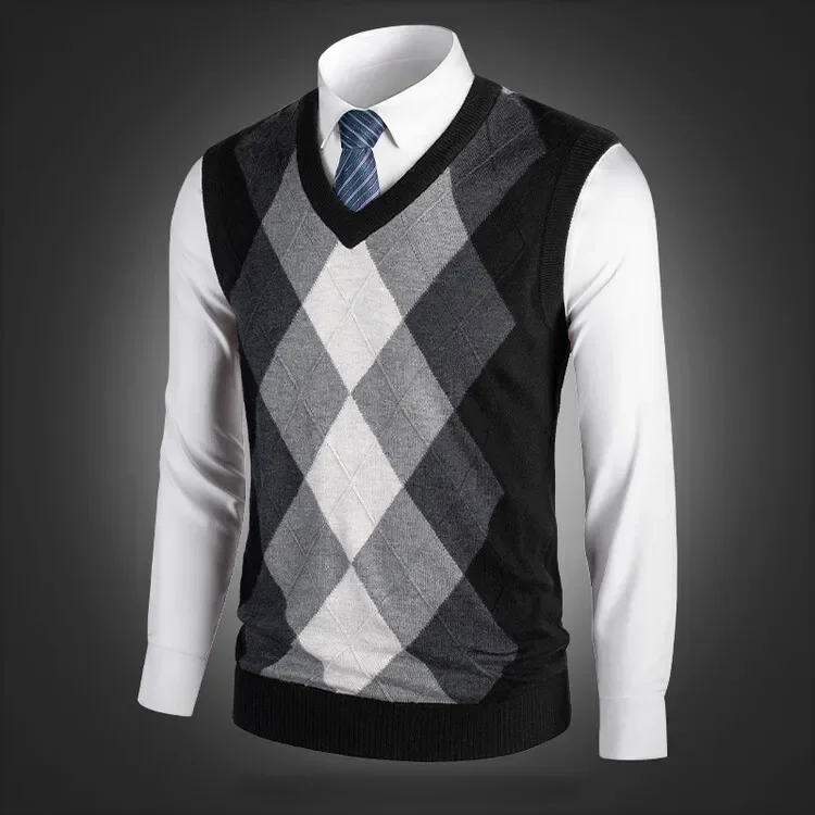 Men's Business Casual Pullover Wear Warm Sleeveless Wool Knitted Sweater Vest Tops