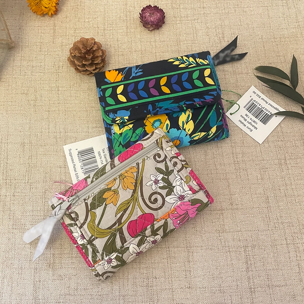 VB-cartera pequeña de algodón con estampado ecológico para mujer, monedero plegable para tarjetas