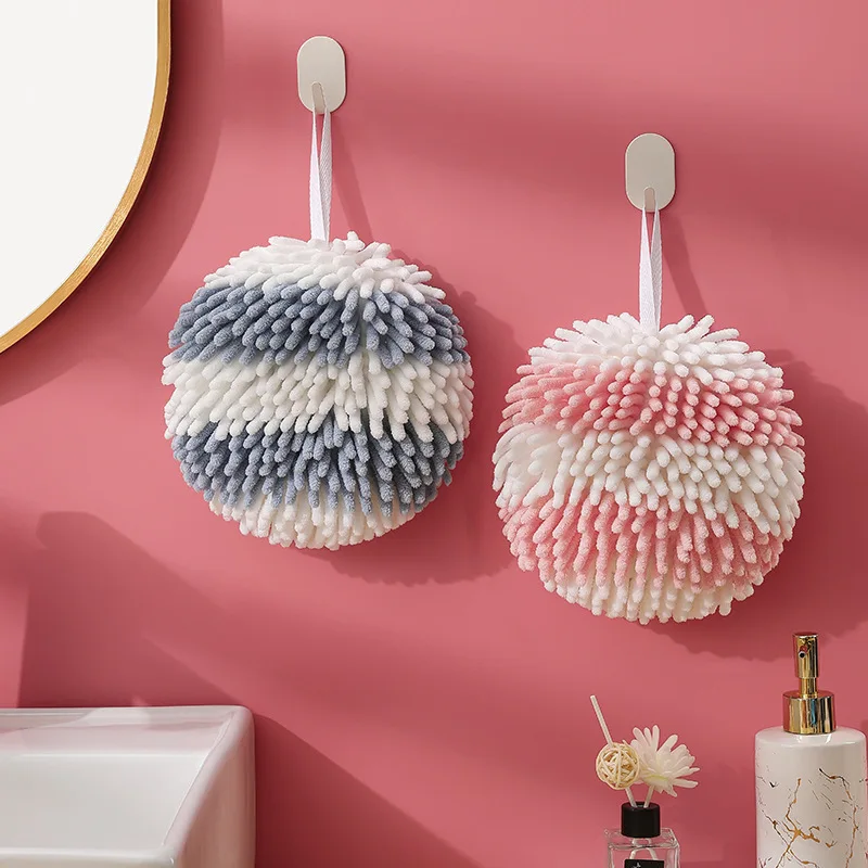 Colorful Chenille Hand Towels Ball with Hanging Loops, Quick Dry, Soft, Absorbent Microfiber Towels for Kitchen, Bathroom