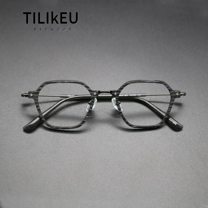 Limited Designer Item Carbon Fiber Eyeglasses Frames Unique Polygonal Style Pure Titanium Temples Men's Retro Ultralight Eyewear