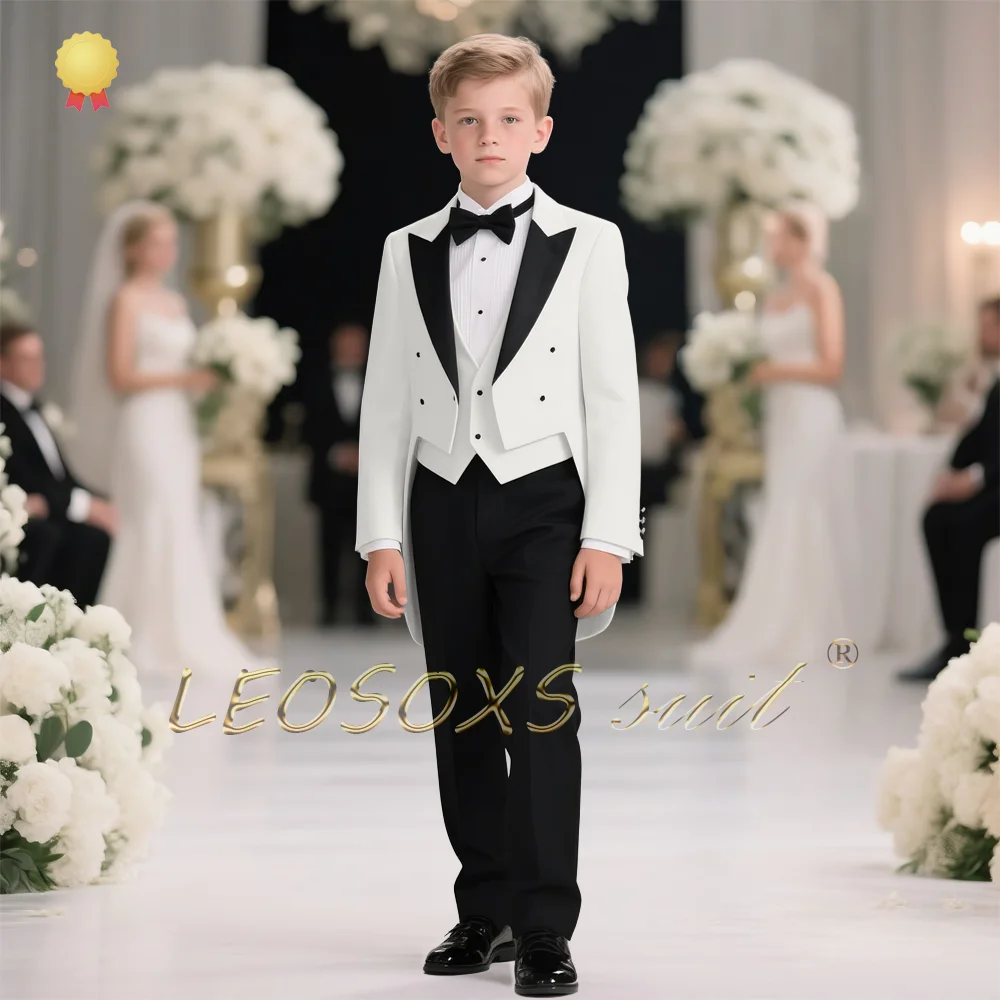 

3-Piece Boys Suit Elegant Double Breasted Peak Lapel Outfit with Vest for Wedding Party Cocktail Birthday Performance