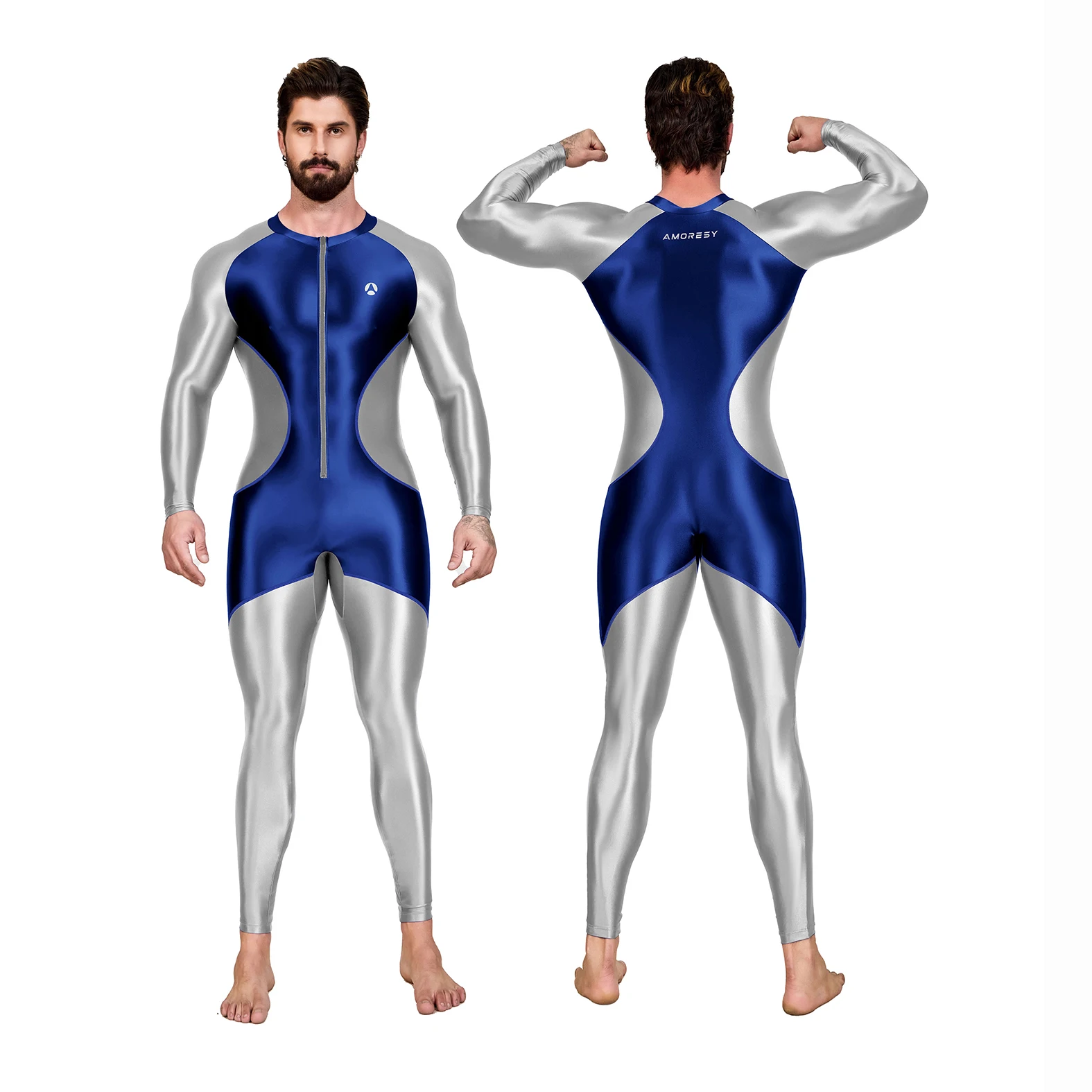 AMORESY Centurion Color-block Sport Tight-fitting Men Long-sleeved Jumpsuit Spandex Swimsuit Swimwear