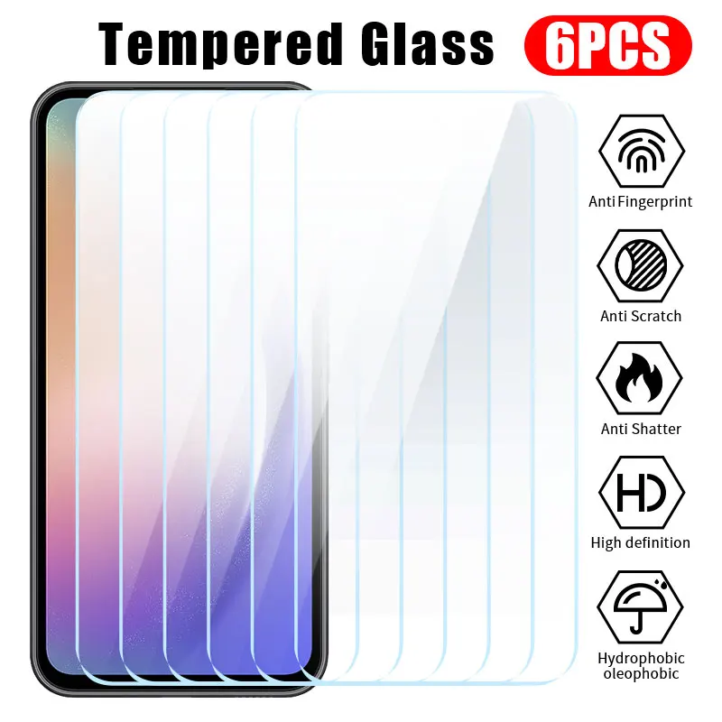 6pcs protective film For Samsung A02 A12 A72 A33 A22 5G A42 A04 A24 4G A34 A54 5G tempered glass phone screen protector