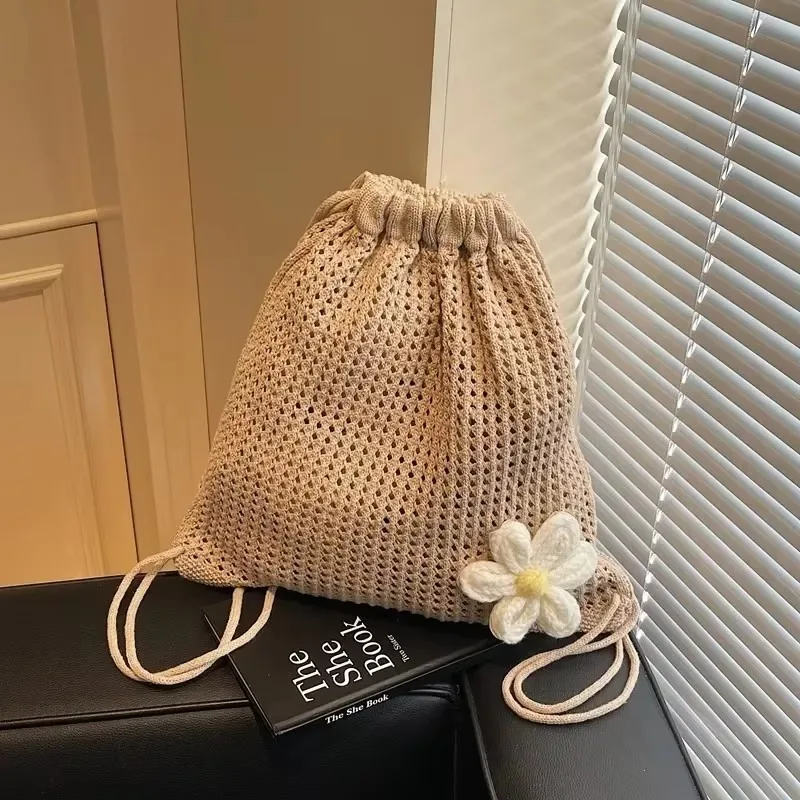 

Hollow Out Fabric Solid Color Flowers Backpacks Drawstring Female Bags on Sale 2025 New Large Capacity Commuting Backpacks