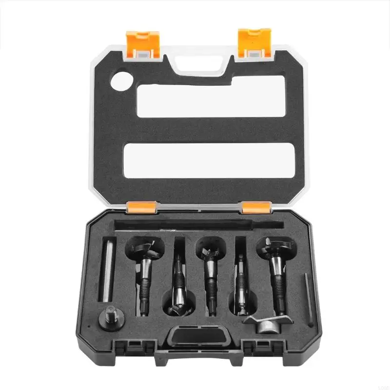 

U0DF 5Pcs Woodworking Flat Wing Drilling Hole Opener Cutting Tool Reaming Hinge Drill Bit Drilling Bit with Storage Case