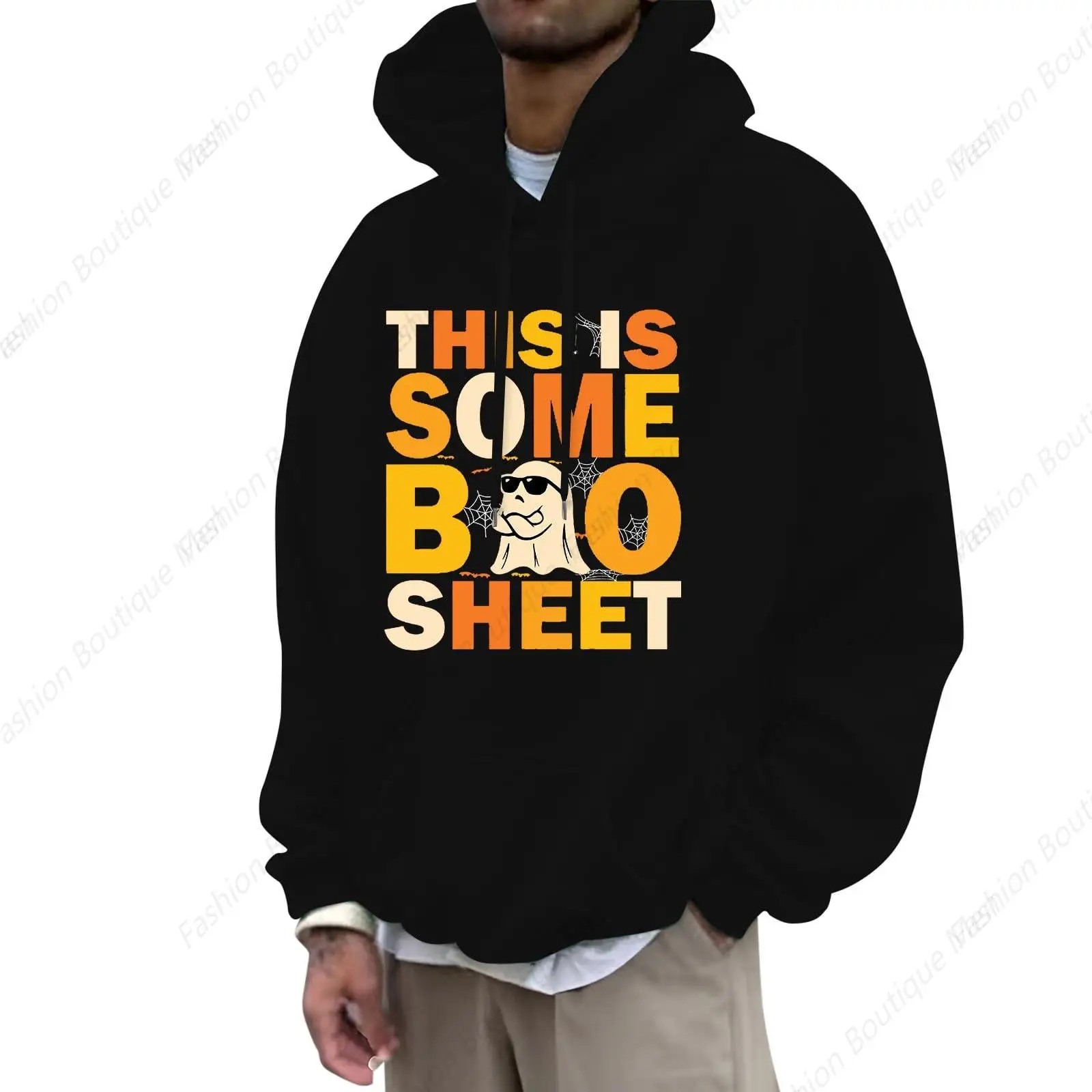 High Quality This Is Some Boo Sheet printing Halloween Hoodie Men Ghost Funny Gifts  Long Sleeve Drawstring Pullover Hoodie