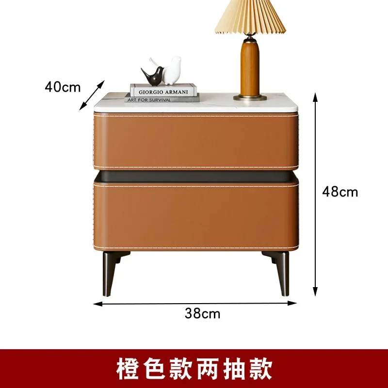 غرفة نوم رئيسية من الجلد ذات سرج خفيف فاخر غير لامع وخزانة تخزين راقية إيطالية بسيطة #1