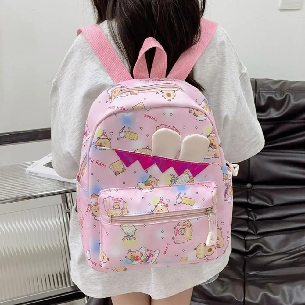 Cartoon Nylon School Bags Capybara Large Capacity Backpack Kids Backbag Children