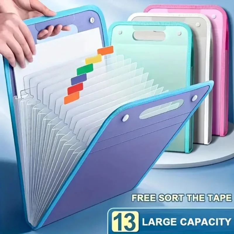 

13 Pocket Expanding File Folder Portable Handheld Organizer with Color Labels for School and Office Convenient