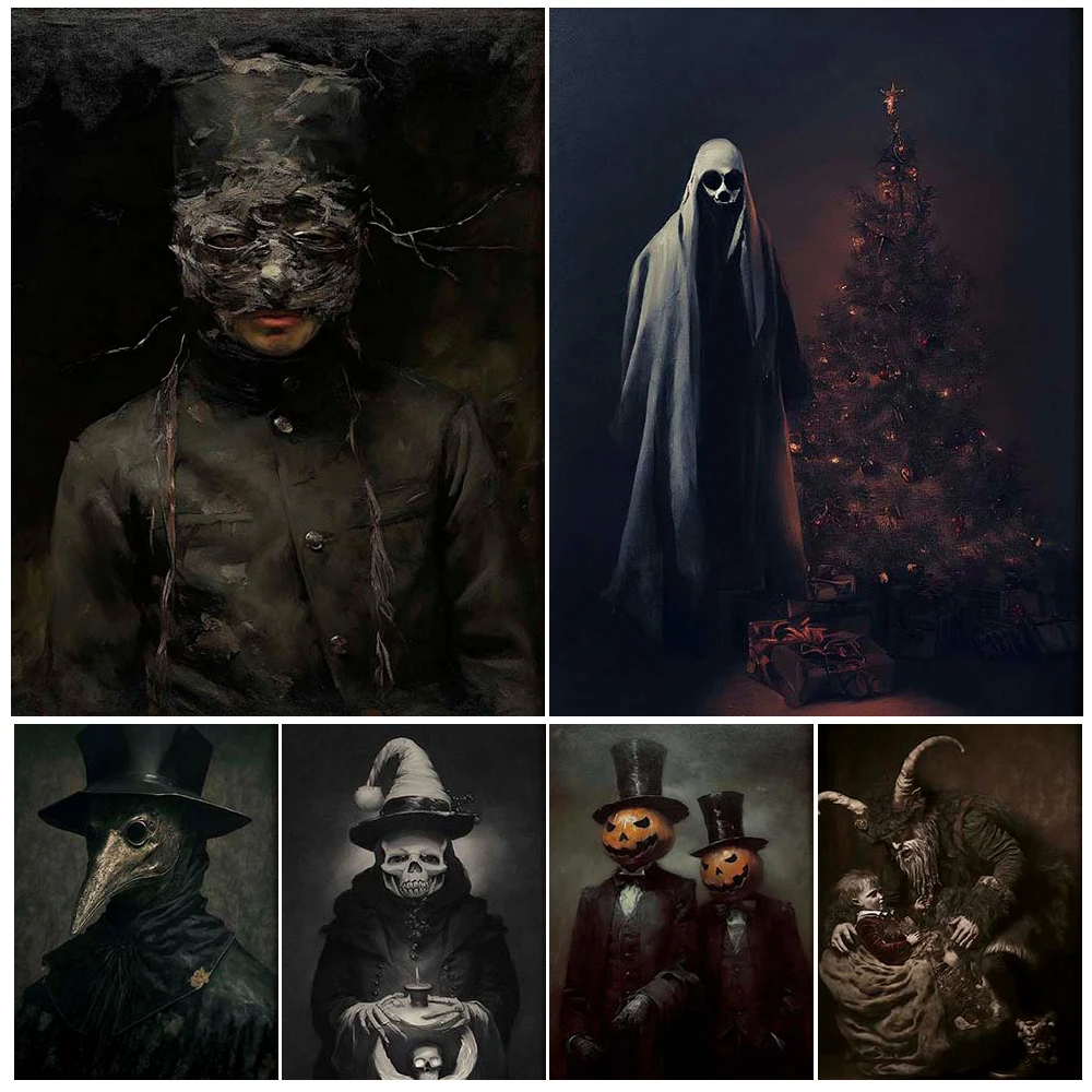 

Spooky Victorian Gothic Ghost Portr,Ait Painting Print Ghost,Christmas Skull,Doctor Plague Gothic Art Poster Print Home Decor