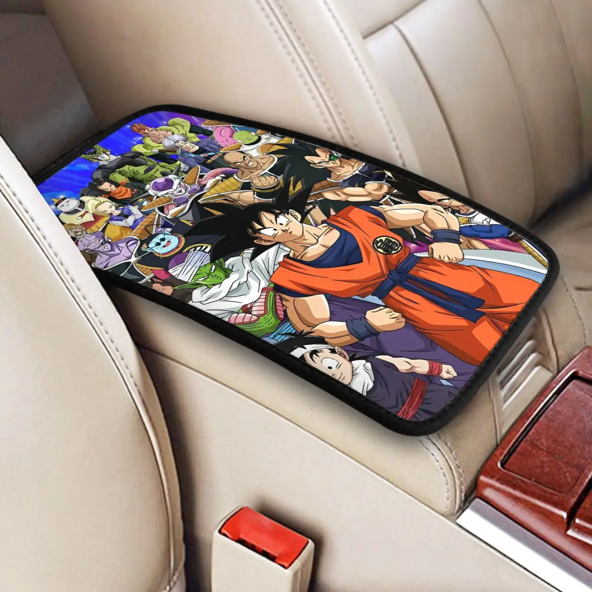 32x19cm Universal Car Armrest Cover Mat Leather Dragon Ball Z Center Console Cover Pad Anime Car Decor Accessories