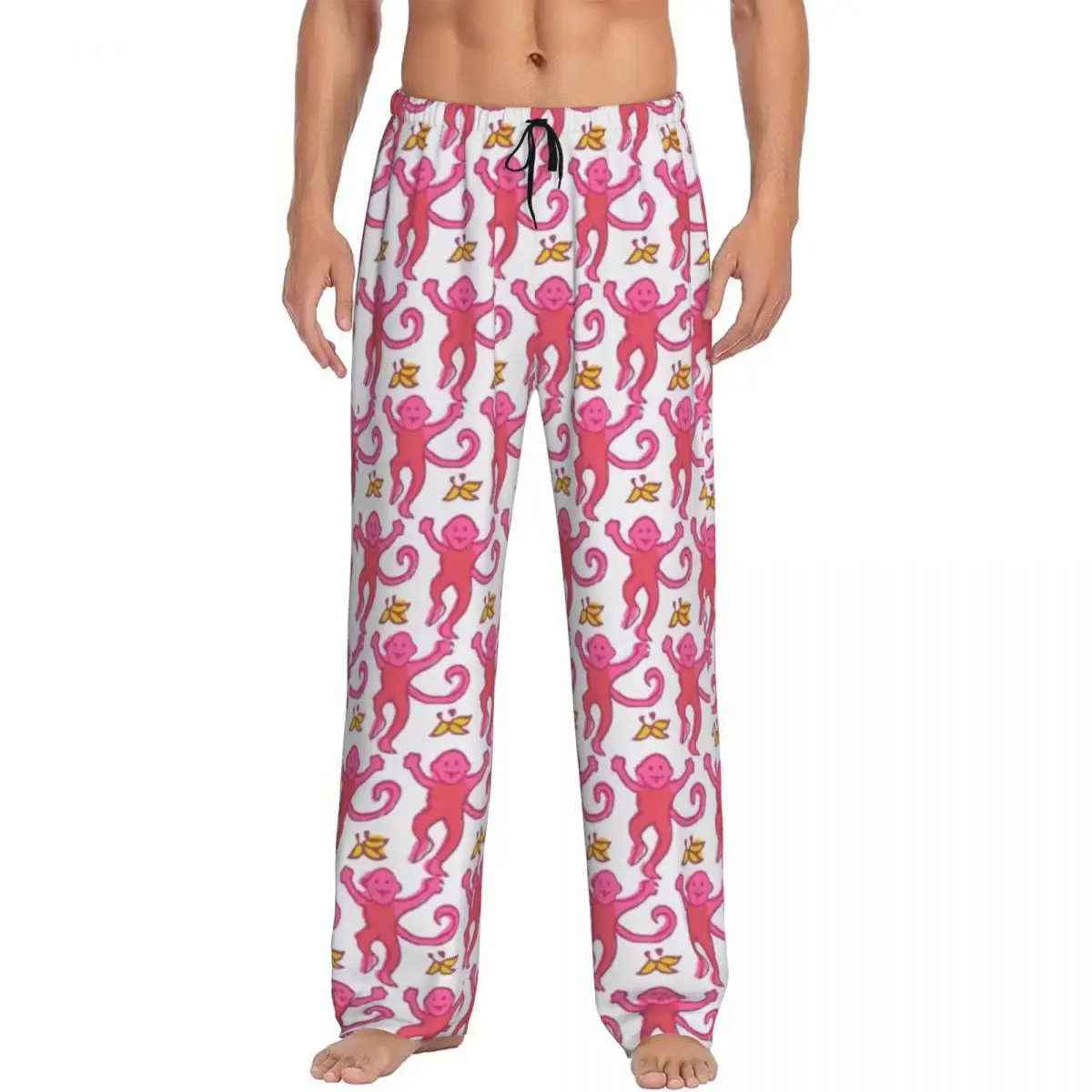 

Custom Printed Men's Preppy Roller Monkeys Rabbit Pajama Pants Anime Pink Sleepwear Sleep Lounge Bottoms with Pockets