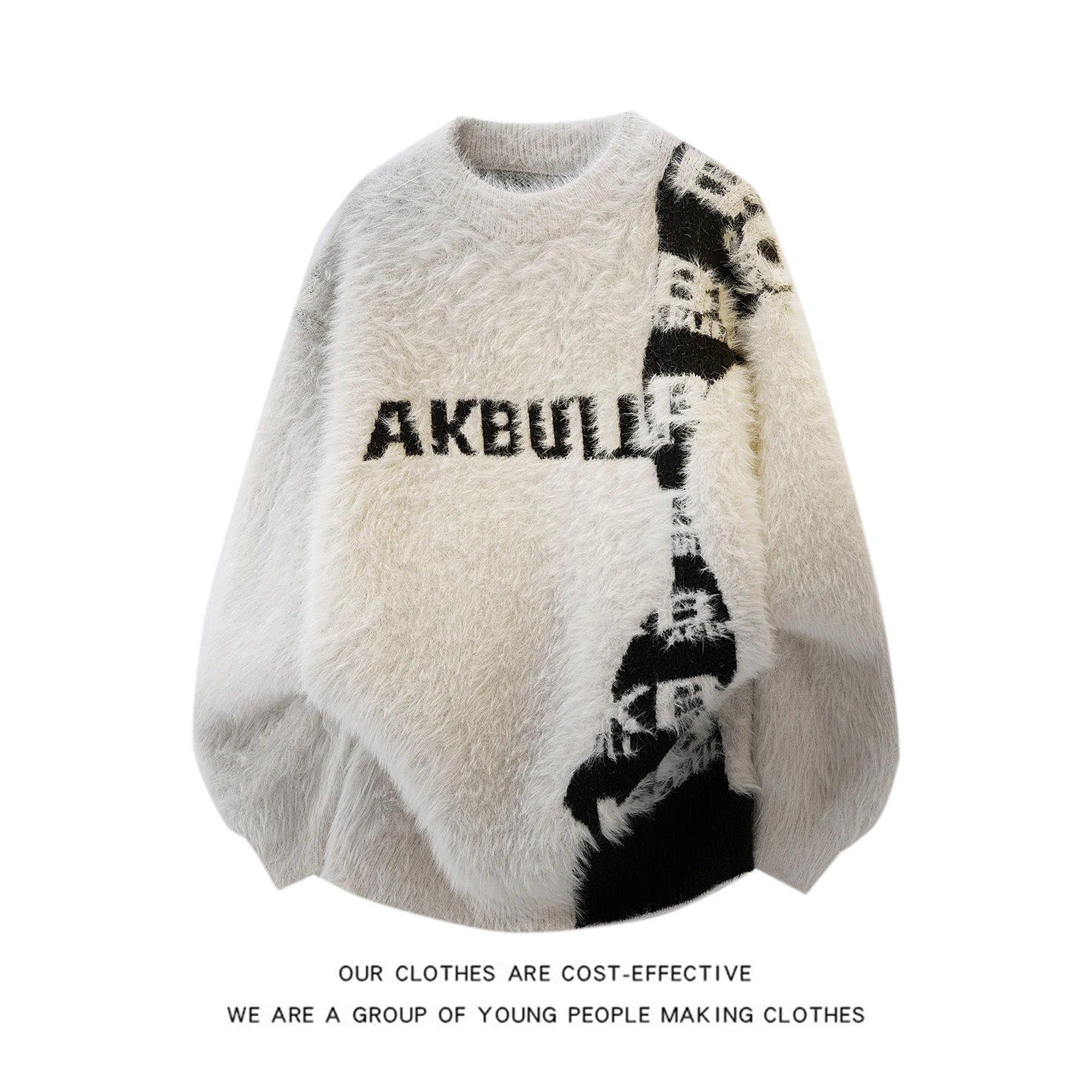 

American Sle Men's Autumn Winter Soft Faux Mink Knitwear Hoodie Street Sle Couple's round Ne Pullover Knitted Sweater