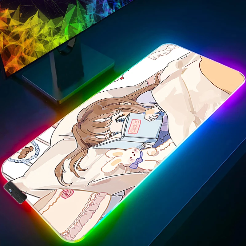 

RGB Mouse Pad Anime Sexy Girls Large Gamer xxl Desk mat Computer keyboard LED gaming accessories carpet Backlight mousepad