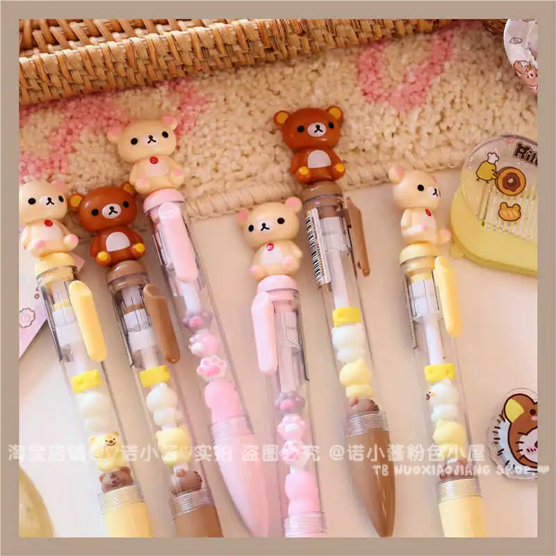 جديد 2025 سيخ Rilakkuma Kawaii الغراء دمية 0.5 مللي متر الصحافة قلم محايد اللون الكرتون اليابانية فتاة طالب عالية القيمة القلم الهدايا المدرسية