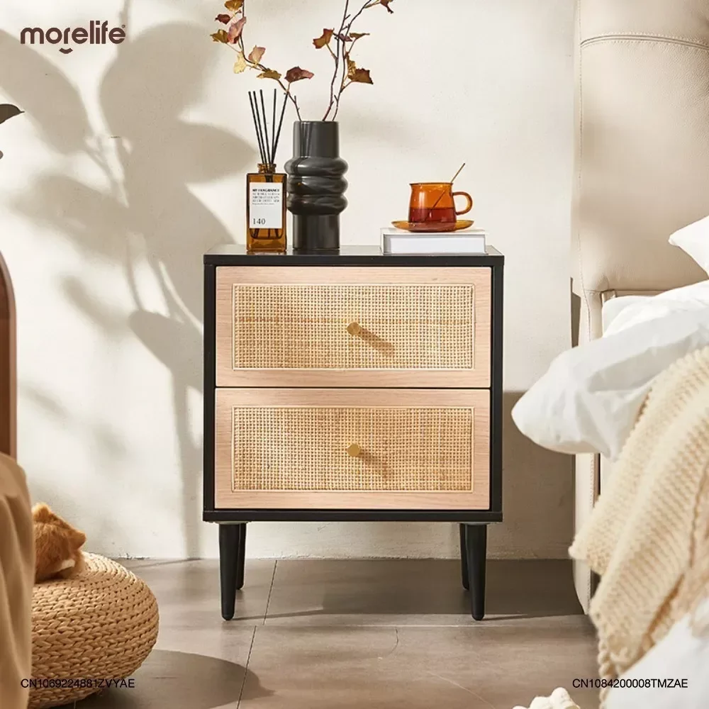 

Nordic Minimalist Modern Homestay Bedroom Storage Cabinet Medieval Rattan Woven Nightstand Bedside Table Home Furniture K01+