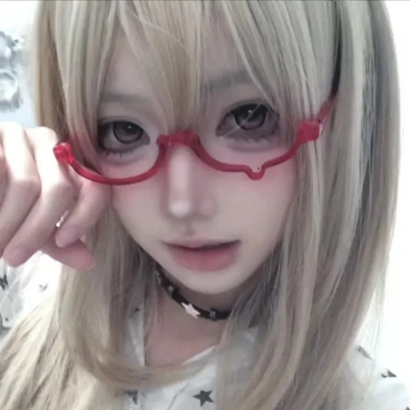 Gafas Y2K Ren de media montura para mujer, gafas de llanto a la moda, gafas ovaladas de Anime japonés sin lentes, gafas de fotografía para Cosplay