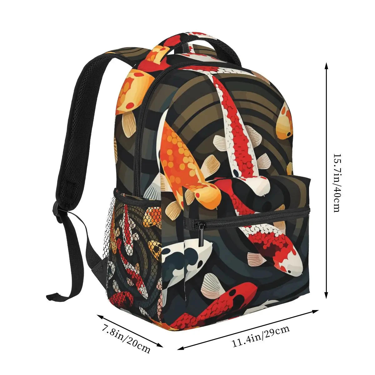Vibrant Japanese Koi Fish Ripple Student Backpack School Bag Hiking Travel Daypack for Boys Girls Fashion Bookbag Shoulder Bags