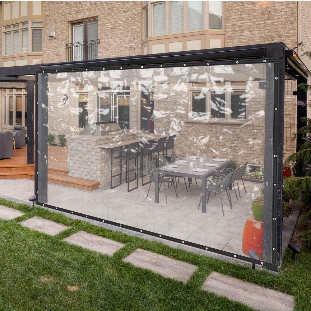 

1 Bundle of Transparent Pvc Waterproof Tarpaulin with Sealing Rings - a Must - Have for Gardens and Courtyards to Resist Rain an