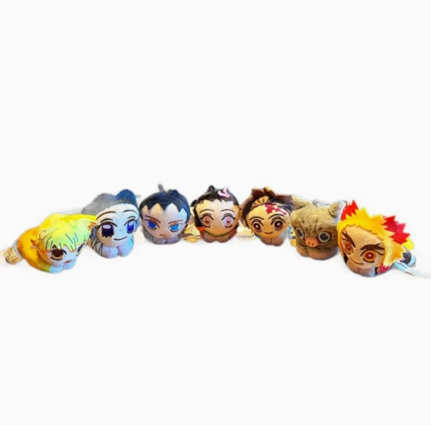 28pcs/lot 10cm Cute  Lying Tanjiro Nezuko Plush Dolls Anime Demon Slayer Plush Keychains Claw Machine Toys bag charm gifts