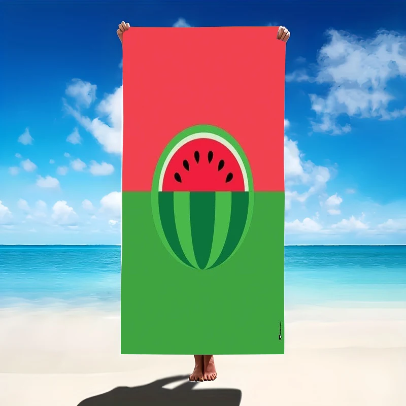 Watermelon Minimalist Design Beach Towel Red Green Background Summer Fruit Theme Large Soft Microfiber Bath Blanket 